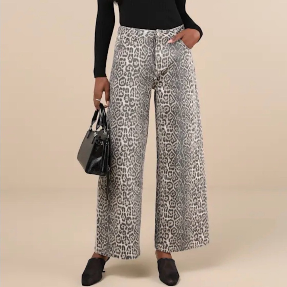Lulus Wildly Poised Beige Faded Leopard Print Wide-Leg Jeans